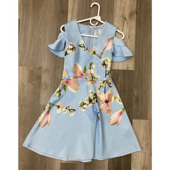 Ted Baker Effrae Harmony Cold-Shoulder Dress - Pale Blue, Sz 1 (Small) - Picture 8 of 11